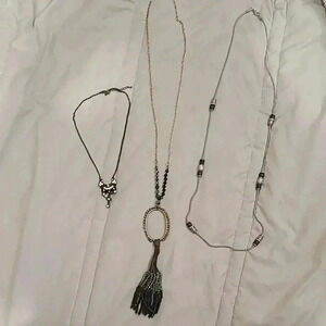 #23 set of 3 long fashion necklaces beaded tassel boho rhinestone silver gold